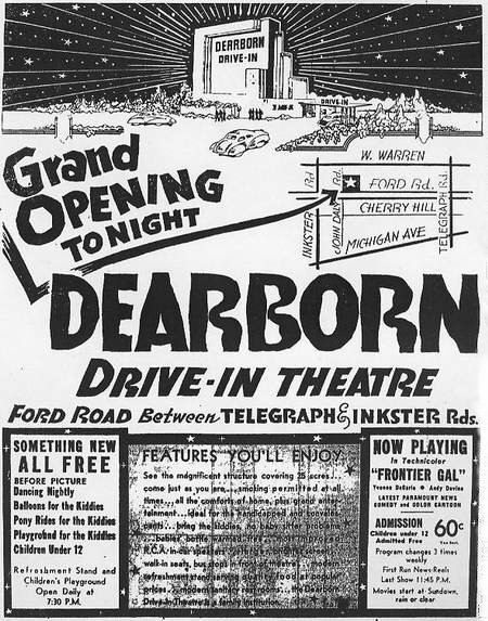 Dearborn Drive-In Theatre - Dearborn Grand Opening Ad 7-23-48 (newer photo)